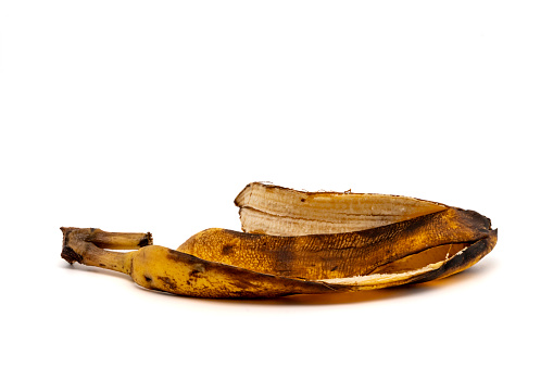 Banana peel isolated on white background with copy space.