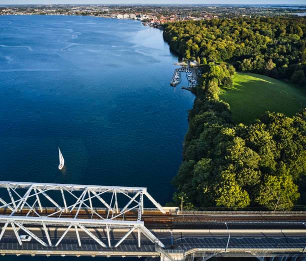 istock Little Belt Bridge aerial view from drone 1644486983
