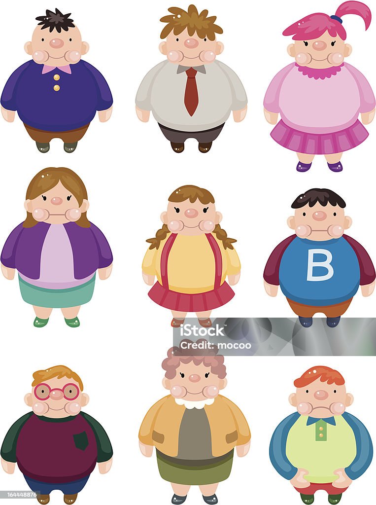 Kreskówka tłuszczu ludzie ikony - Grafika wektorowa royalty-free (Bazgroły - Rysunek)
