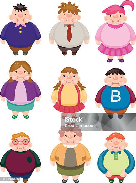 Kreskówka Tłuszczu Ludzie Ikony - Stockowe grafiki wektorowe i więcej obrazów Bazgroły - Rysunek - Bazgroły - Rysunek, Brzuch, Cellulit