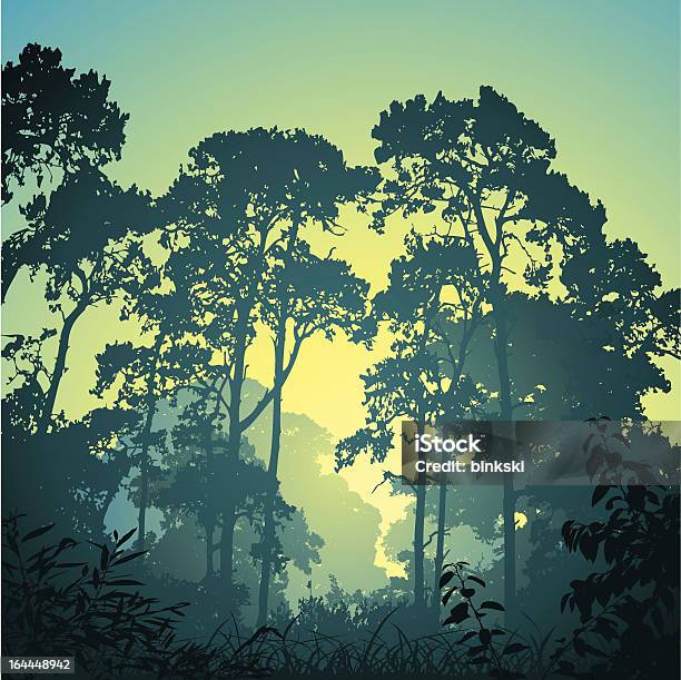 Лес Пейзаж — стоковая векторная графика и другие изображения на тему Дождевой лес - Дождевой лес, Силуэт, Влажный тропический лес