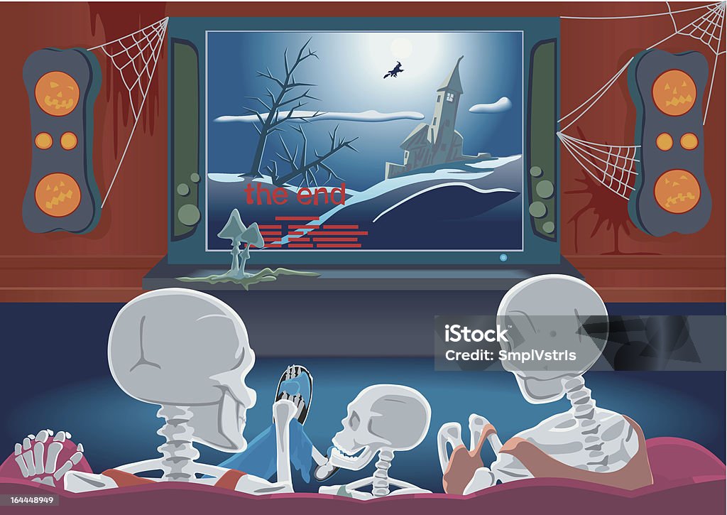Famiglia di scheletri sta guardando la TV - arte vettoriale royalty-free di Film