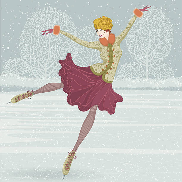 Beautiful ice skater vector art illustration