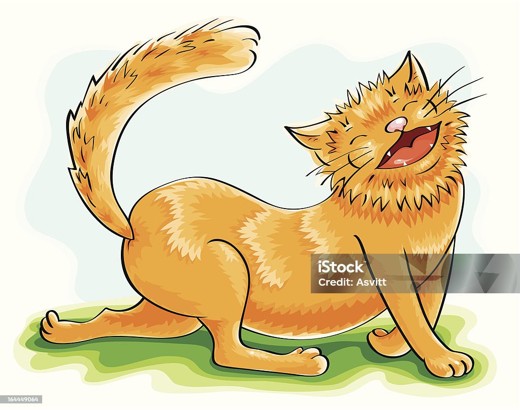 funny ginger cat "happy cat with bright red hair is on the grass against the sky, smiles broadly" Animal stock vector