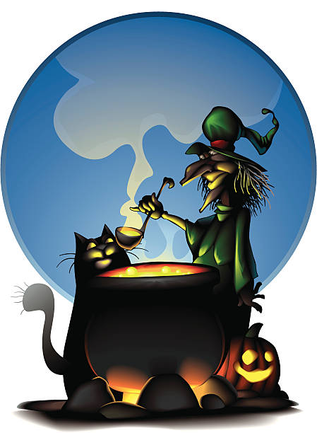 Halloween_2 Witch is prepering  for Halloween ugly soup stock illustrations