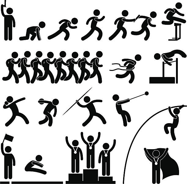 sport field und track spiel und pictogram - hurdle competition running sports race stock-grafiken, -clipart, -cartoons und -symbole