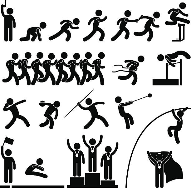 스포츠 필드, 트랙 게임 이벤트 그림 문자 - hurdle competition running sports race stock illustrations