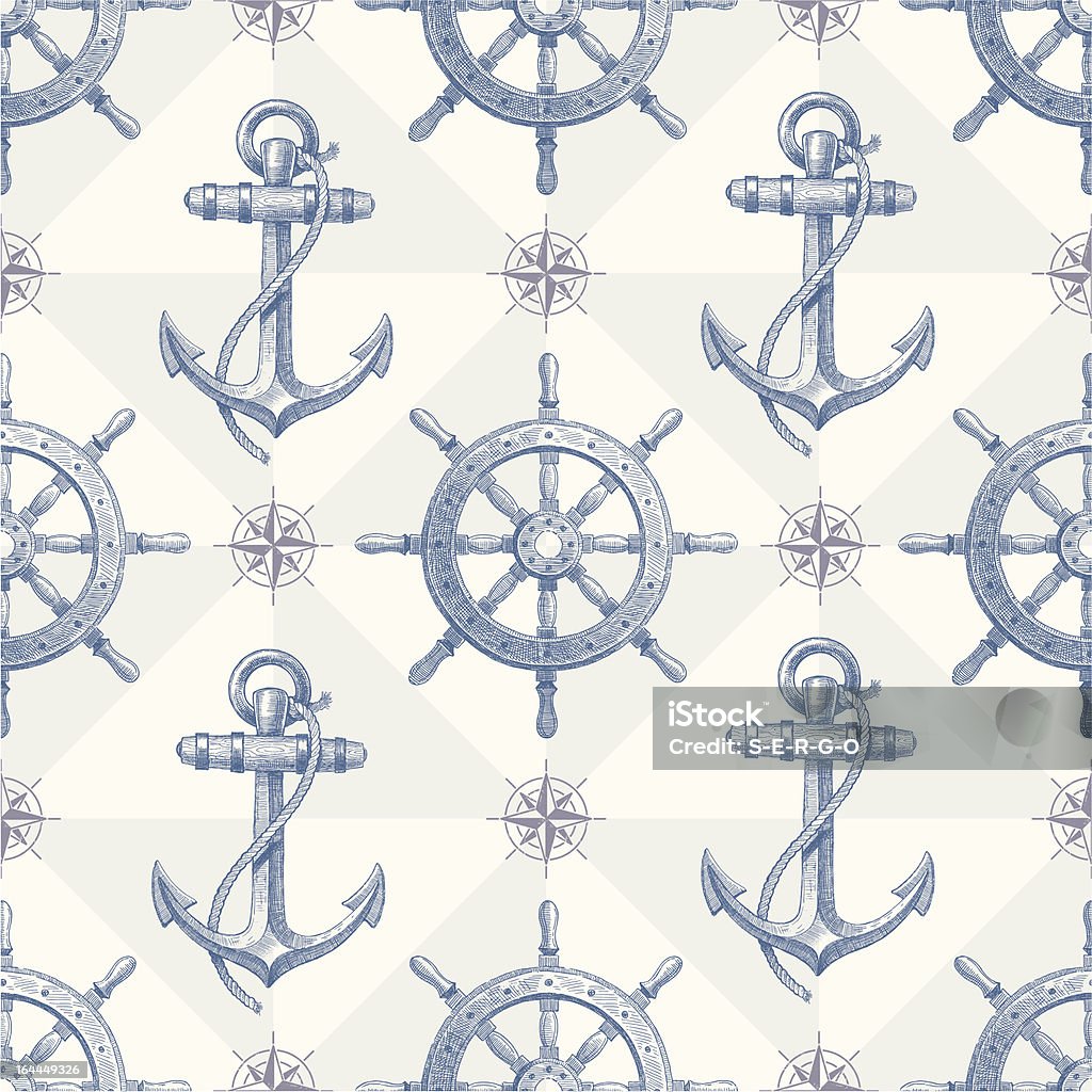 Seamless nautical background with hand drawn elements Vector seamless nautical background with hand drawn elements - ship steering wheel and anchor. Nautical Style stock vector
