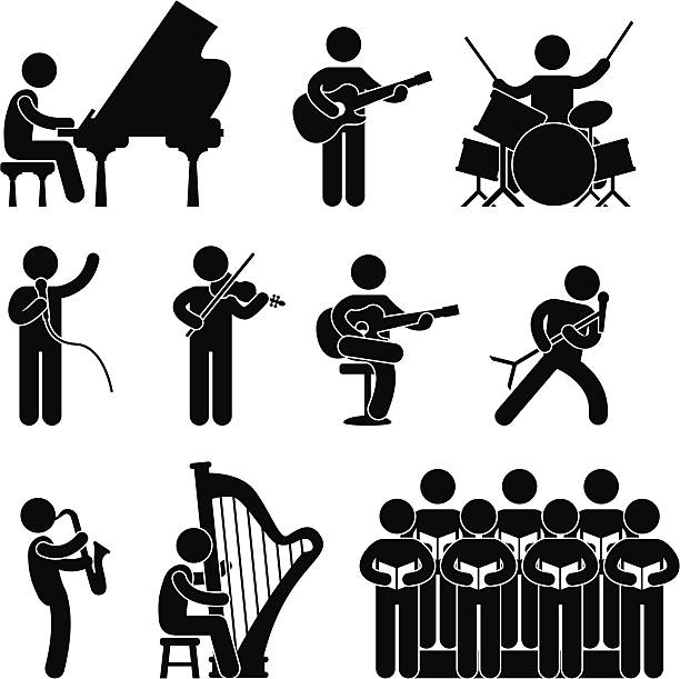ilustraciones, imágenes clip art, dibujos animados e iconos de stock de músico pictograma - illustration technique people performing arts event musical instrument