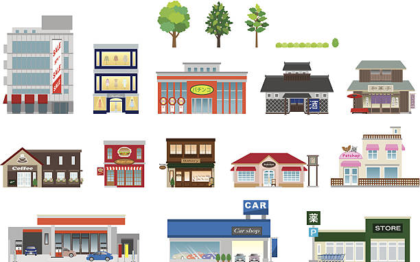 ilustraciones, imágenes clip art, dibujos animados e iconos de stock de edificio/negocios - repair shop illustrations