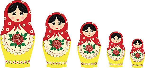 traditionelle matryoschka puppen - russia women babushka decoration stock-grafiken, -clipart, -cartoons und -symbole