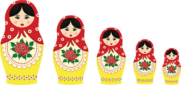 ilustraciones, imágenes clip art, dibujos animados e iconos de stock de tradicional matryoschka muñecas - russian nesting doll nested russian culture toy