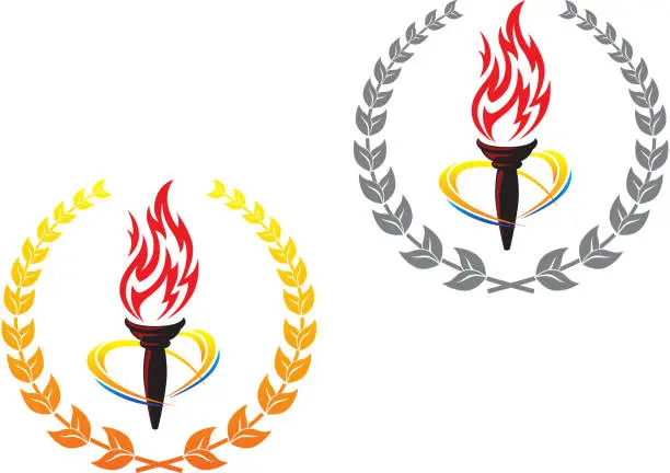 Vector illustration of Flaming torches in laurel wreathes