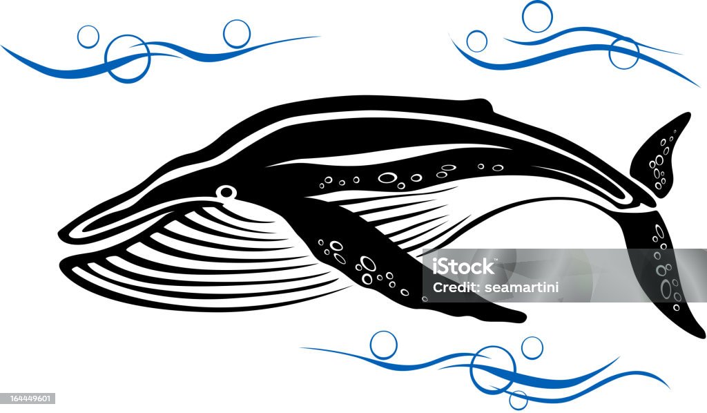 Avistamiento de ballenas en agua de mar negro - arte vectorial de Agua libre de derechos