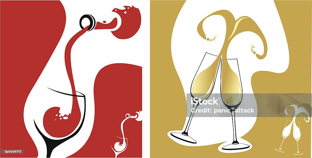 Vin rouge verser des concepts et flûtes de champagne - clipart vectoriel de Vin libre de droits