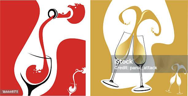 Vin Rouge Verser Des Concepts Et Flûtes De Champagne Vecteurs libres de droits et plus d'images vectorielles de Vin