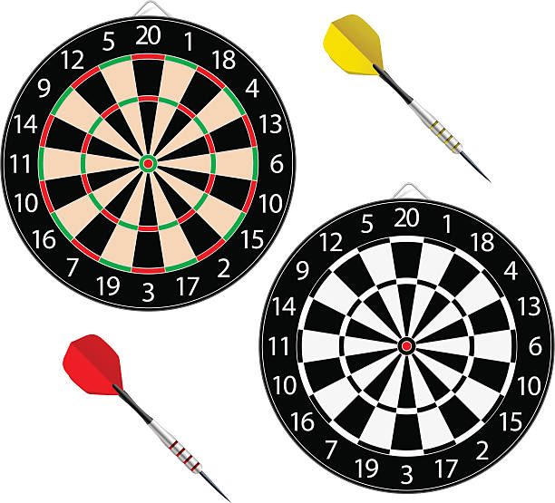 dartboards z dwa rzutki - dartboard bulls eye vector pub stock illustrations