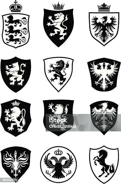 Vetores de Conjunto De Escudo Heraldry e mais imagens de Brasão de armas - Brasão de armas, Leão, Proteger com Escudo