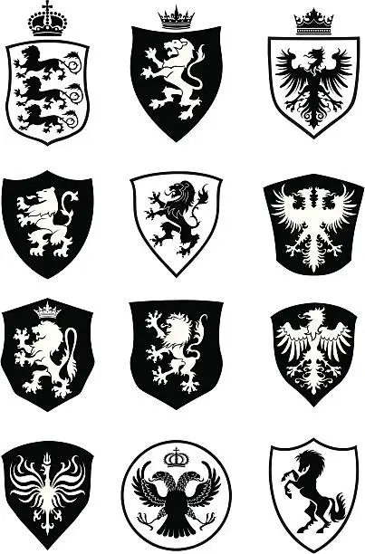 Vector illustration of Set of shield heraldry
