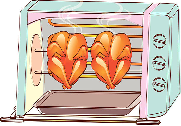 im ofen gebratenes hühnchen - two objects appliance oven tray stock-grafiken, -clipart, -cartoons und -symbole