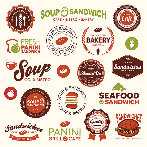 Sandwich bistro labels and icons vector art illustration