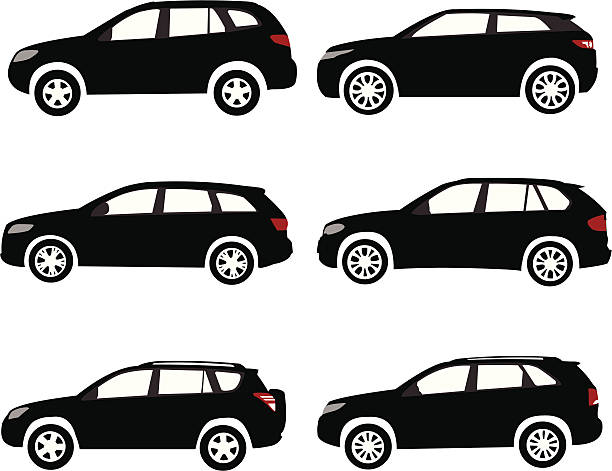 zestaw nowoczesnych off-road, sport pojazdy użytkowe krojem. - mode of transport part of vehicle vehicle part black and white stock illustrations