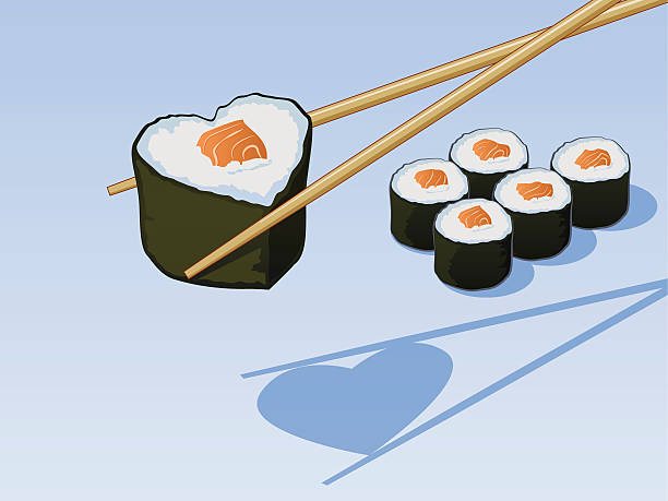 ilustraciones, imágenes clip art, dibujos animados e iconos de stock de corazón en forma de sushi - smoked salmon illustrations