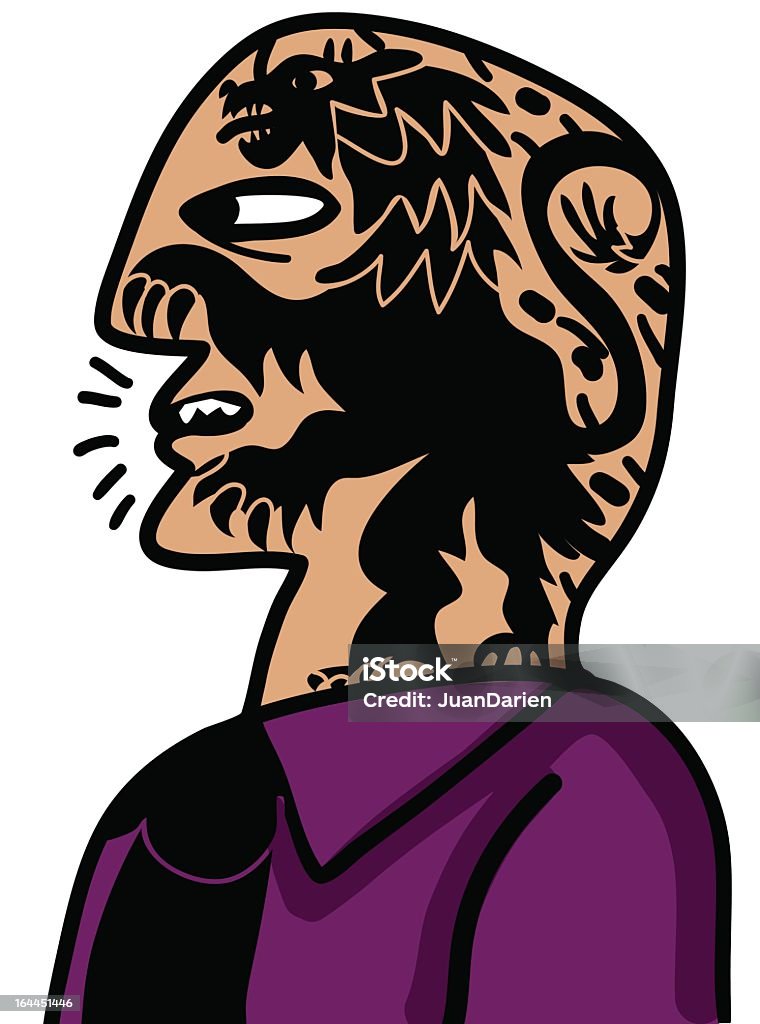 Hombre con tattooed león negro en la cara - arte vectorial de Adulto libre de derechos