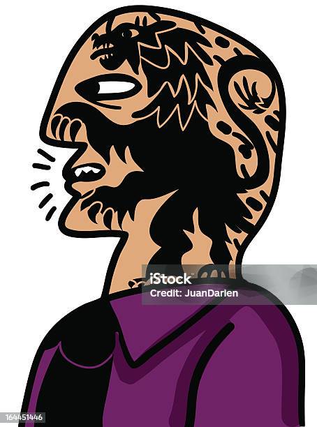 Ilustración de Hombre Con Tattooed León Negro En La Cara y más Vectores Libres de Derechos de Adulto - Adulto, Animal, Cabeza humana