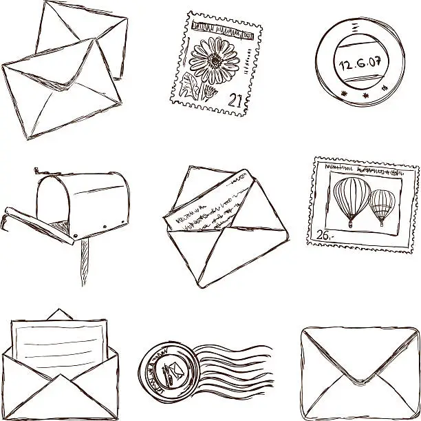 Vector illustration of Illustration of mailing icons - sketch style
