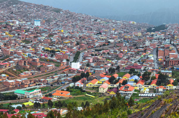Distant high view of Potosi city stock photo