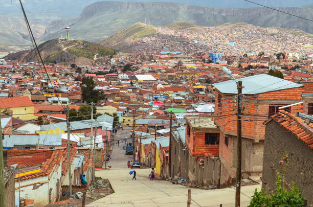 Potosi street in poverty. Bolivia stock photo
