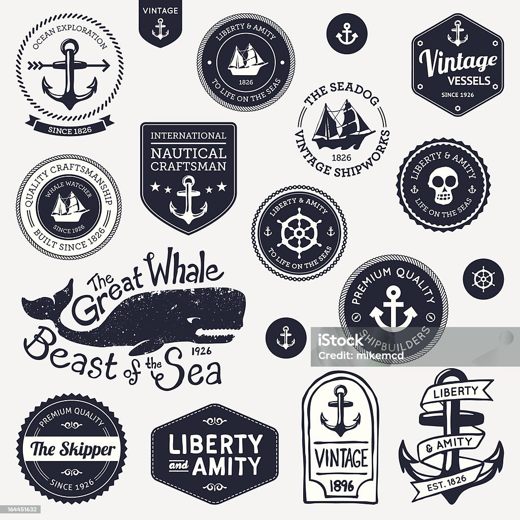 Vintage nautical designs Set of vintage retro nautical badges and labels. Nautical Vessel stock vector