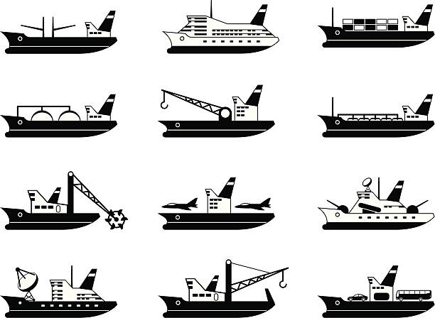 다양한 영리목적 및 승객 ships - silhouette passenger ship nautical vessel mode of transport stock illustrations