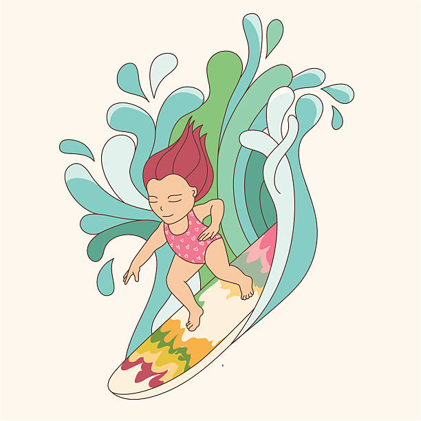 ilustrações de stock, clip art, desenhos animados e ícones de rapariga no surf - cartoon little girls surfing child