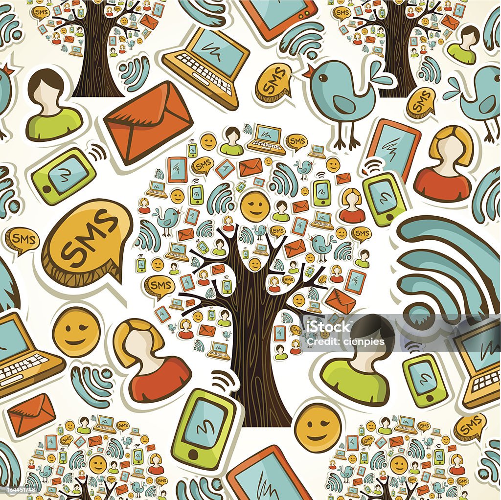 Icônes de médias sociaux arbre à motif - clipart vectoriel de Connexion libre de droits