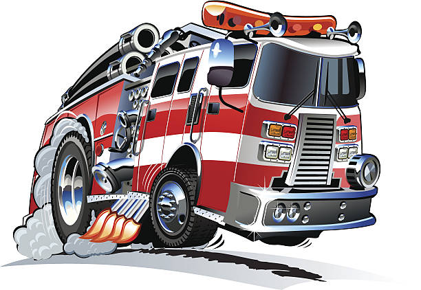 A Cartoon Image Of A Fire Truck Driving Fast Stock Illustration - Download  Image Now - Fire Engine, Cartoon, Accidents and Disasters - iStock