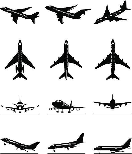 ilustraciones, imágenes clip art, dibujos animados e iconos de stock de diferentes aircrafts en avión de pasajeros - global business taking off commercial airplane flying