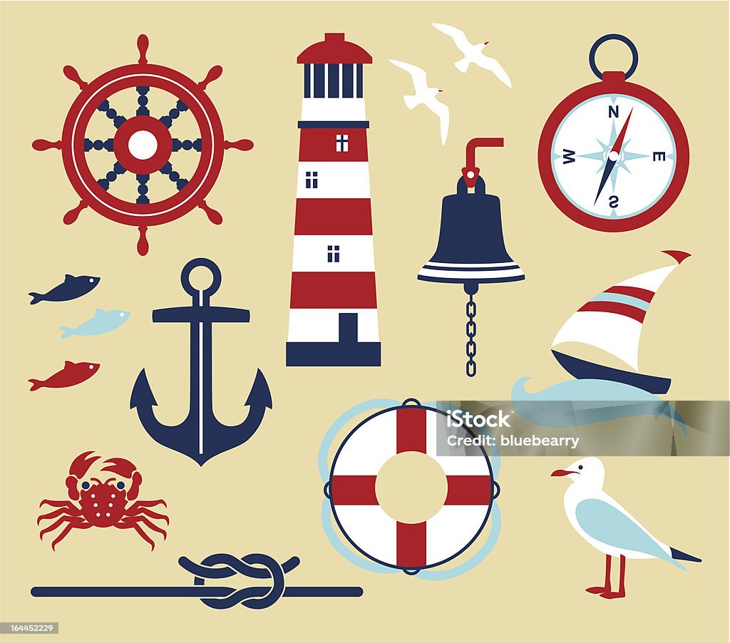 Sea set Nautical elements in cartoon style Anchor - Vessel Part stock vector