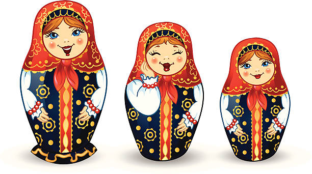 russische puppen matrioshka - russian nesting doll doll russia decoration stock-grafiken, -clipart, -cartoons und -symbole