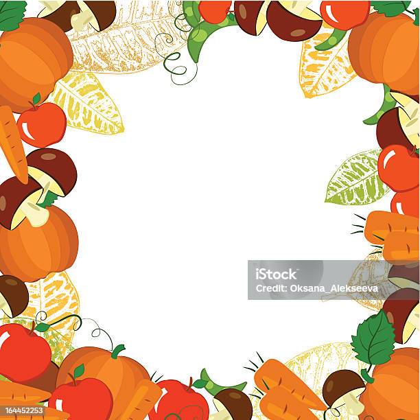 Рамка С Осенний Овощи И Листья — стоковая векторная графика и другие изображения на тему Абстрактный - Абстрактный, Бутылочная тыква, Вегетарианское питание