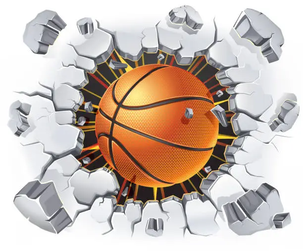 Vector illustration of Basketball and Old Plaster wall damage.