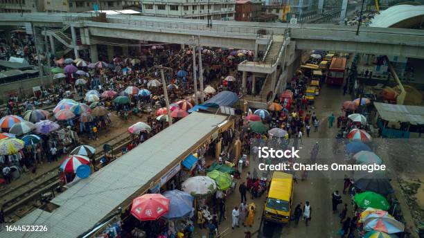 Yaba Market At Sunset Stock Photo - Download Image Now - Aerial View, Africa, Bridge - Built Structure