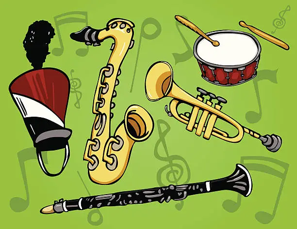 Vector illustration of Marching Band Instruments