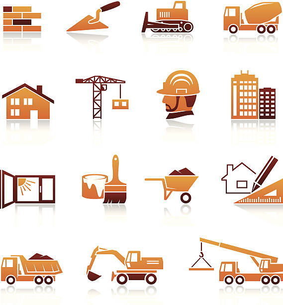 Construction and real estate icons Construction and real estate icon set. See more images in this series construction skyscraper machine industry stock illustrations