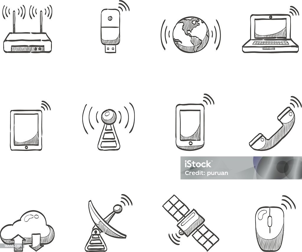 Sketch Icons - Wireless "Wireless technology icon series in sketch.  EPS 10. AI, PDF & transparent PNG of each icon included." Sketch stock vector