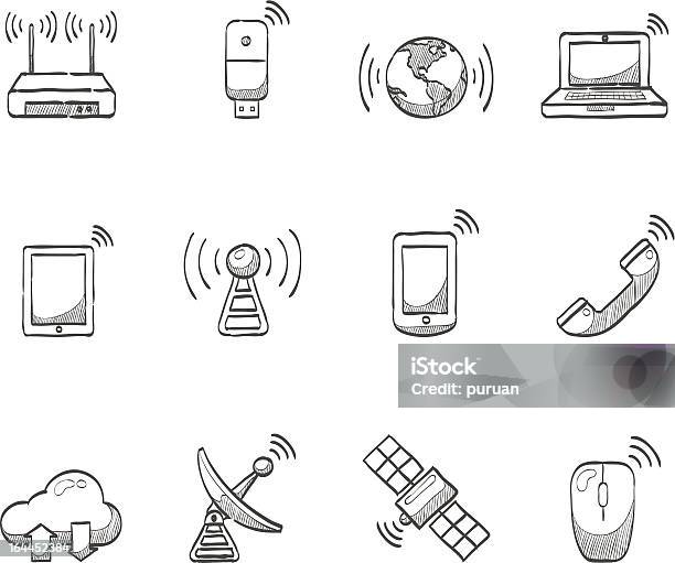 Sketch Icons Wireless Stock Illustration - Download Image Now - Sketch, Radio Wave, Satellite Dish