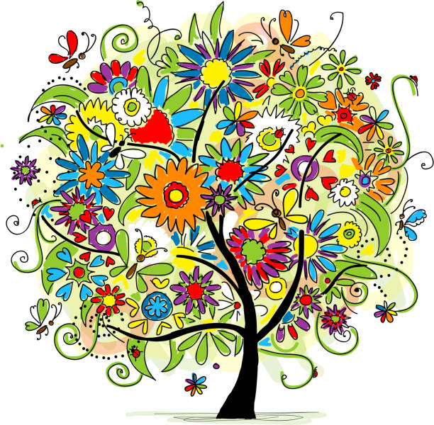 цветочные дерево эскиз для вашего дизайна - spring abstract insect dreams stock illustrations