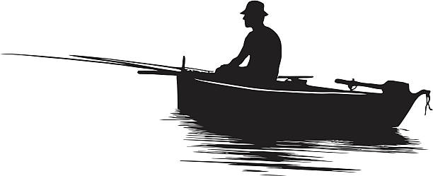 Fisherman silhouette Fisherman in a boat silhouette wave water silhouettes stock illustrations