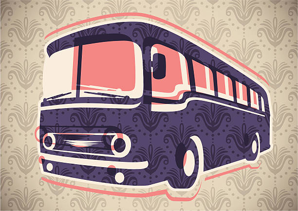 ilustraciones, imágenes clip art, dibujos animados e iconos de stock de ilustración vintage de autobús. - coach bus illustrations